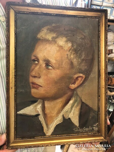 Oil on canvas portrait of Gyula Takács from 1945, size 40 x 35 cm