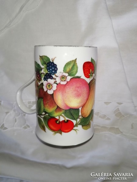 English, fruit-patterned porcelain tea cup, mug