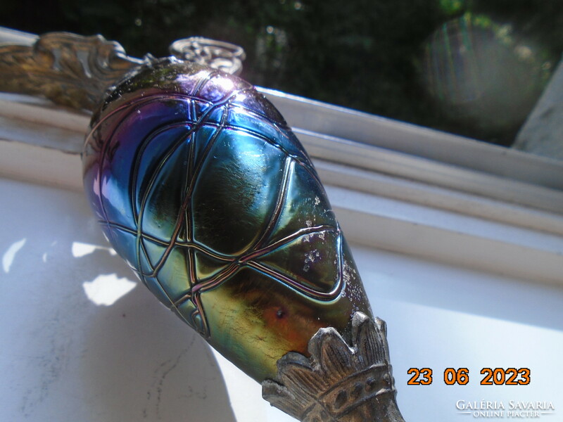 LOETZ eozinos lila, türkiz ,zöld üveg arany tónusokkal Szecessziós  dísz karaffa bronz szerelékkel