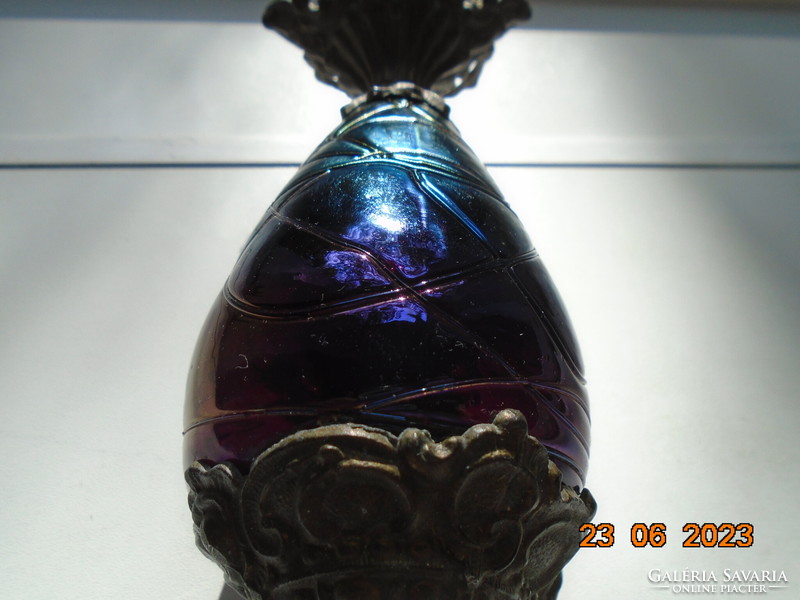 LOETZ eozinos lila, türkiz ,zöld üveg arany tónusokkal Szecessziós  dísz karaffa bronz szerelékkel