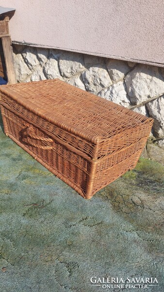 Old cane wicker basket travel suitcase unused also as decoration
