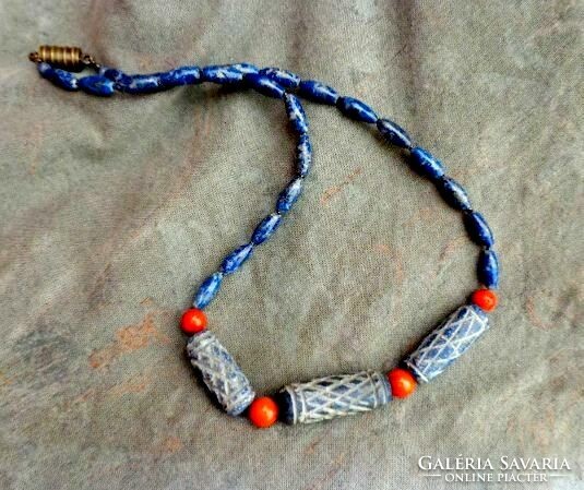 Lapis carved stone necklace
