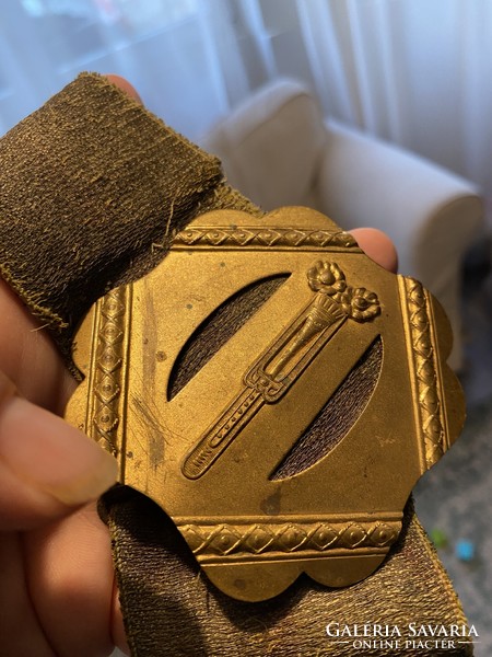 Beautiful antique belt, made of metal with golden thread