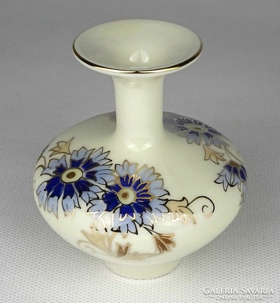 1N729 Vajszínű búzavirágos Zsolnay porcelán váza díszváza 8 cm