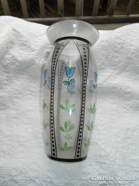 Jugendstíl  üveg  váza -kézi festéssel-1920 -as évek Bécs -- 22 cm