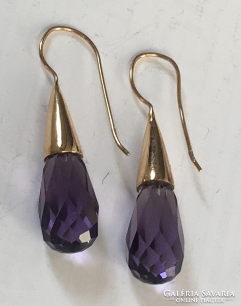 Large amethyst - glass silver earrings