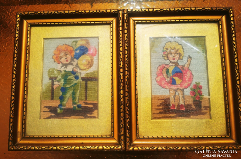 Antique tapestry in pairs, boy, girl