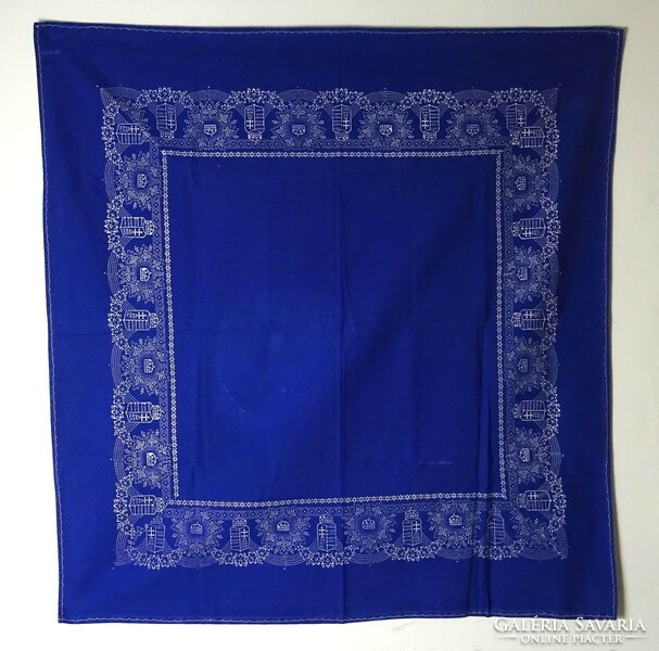 1N275 old Hungarian coat of arms blue painted tablecloth 82 x 87 cm