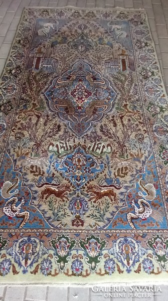 Kézi csomózású állatfigurás  Iráni Kasmar Perzsa szőnyeg ALKUDHATÓ