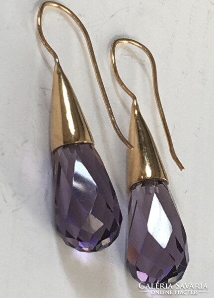 Large amethyst - glass silver earrings