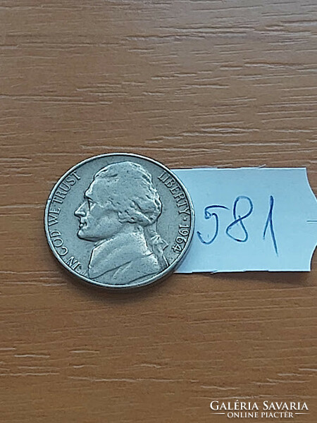 USA 5 cents 1964 d, jefferson 581.