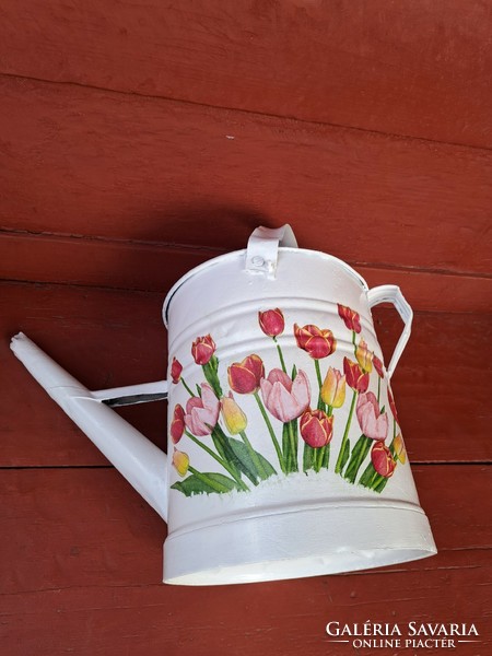Tin watering can decoupage decoupage for tulip flowers rustic peasant watering can