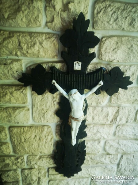 Antique huge 80cm. Body cross carved, biscuit porcelain jesus christ flawless.