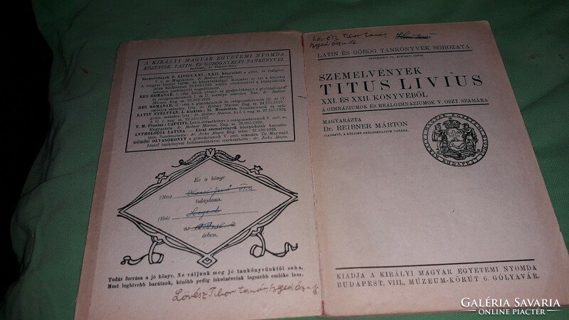 1928.Dr.Reibner Márton - Szemelvények Titus Livius XXI. és XXII. könyvéből  a képek szerint TÉKA