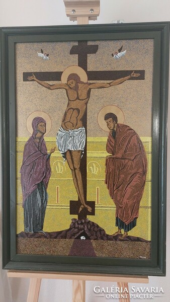 (K) Nuszer István, ikonszerű szép festménye 58x86 cm
