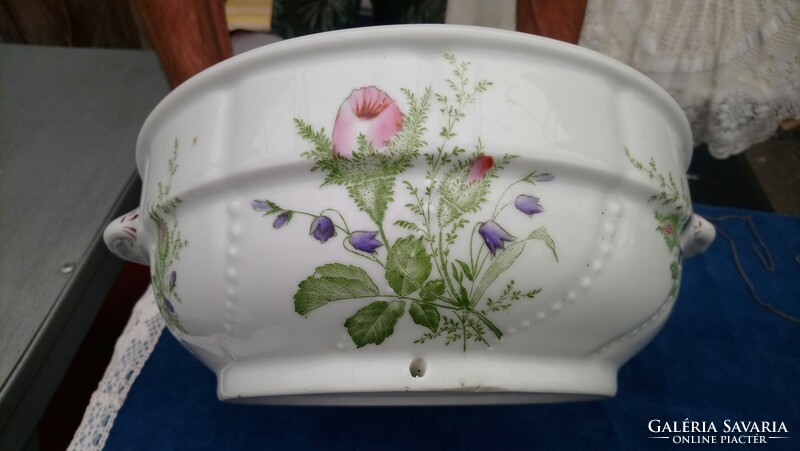 Antique huge porcelain flower serving bowl that can be hung on the wall, with a perfect number