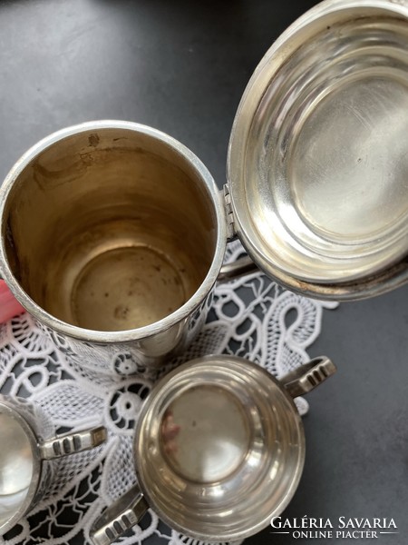 TÉLI VÁSÁR!  Art deco ezüstözött teás és kávés kanna, cukortartó, kiöntő
