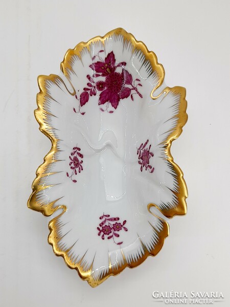 Herend Apponyi pattern purple leaf-shaped bowl