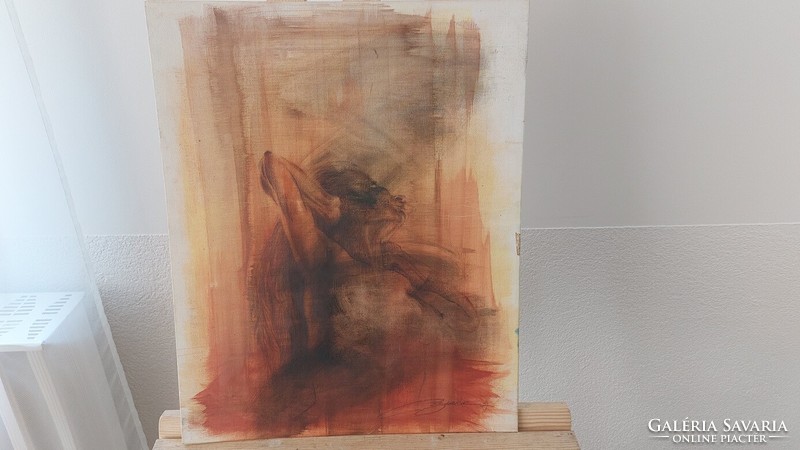 (K) Szignózott sejtelmes nőalak festmény 40x50 cm