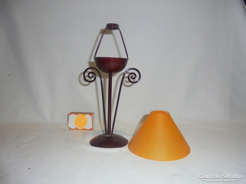 Retro kis asztali "lámpa" mécsestartó - fém váz, üveg búra