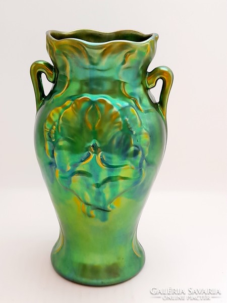 Zsolnay nagyméretű pipacsos eozin váza, 22,5 cm