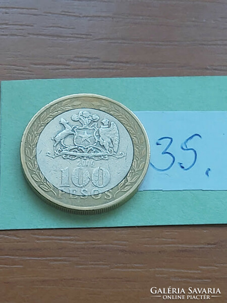 Chile 100 pesos 2006 so santiago mint, bimetal, mapuche 35.
