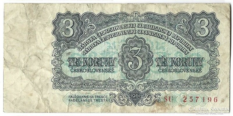 3 korun korona 1961 Csehszlovákia 2.
