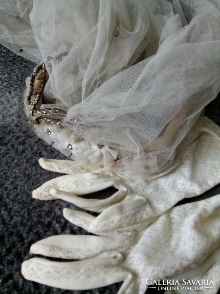Old wedding dress, veil, gloves 1968
