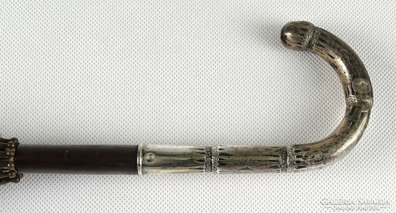 1G794 old silver handle brown umbrella walking stick 75.5 Cm