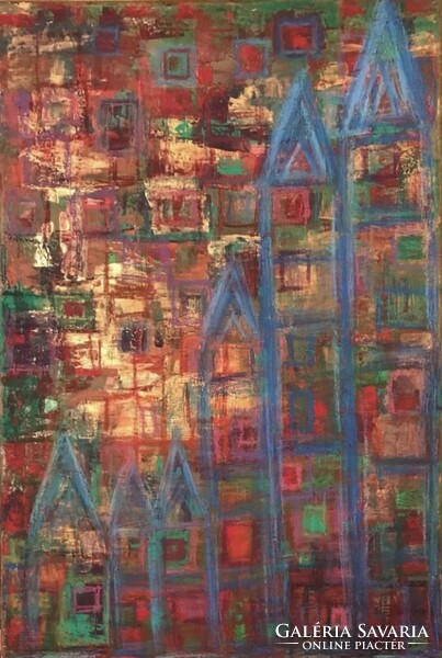 Blue Houses  60x40 abstract egyedi kép