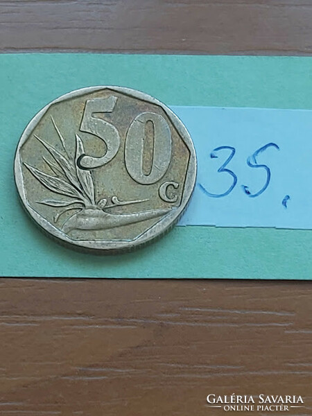 South Africa 50 Cents 2013 Parrot Flower Brass Plated Steel 35.