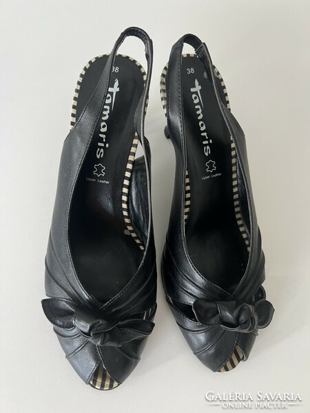 Tamaris black leather sandals size 38