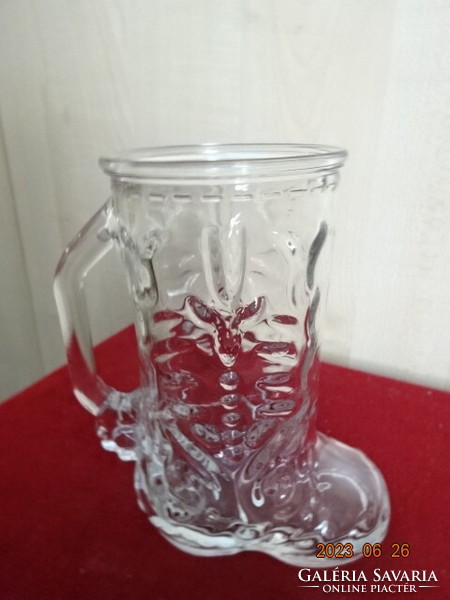 Mexican blown glass boot, cup with ears, height 16.5 cm. Jokai.