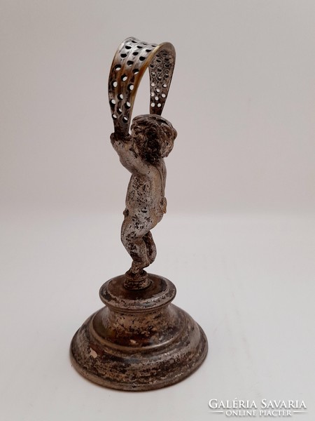 Ezüstözött réz figura, puttó, 16 cm