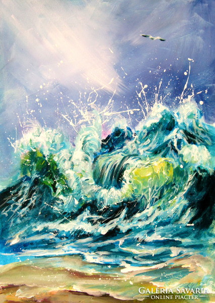 Waves on the beach ii. Acrylic painting/ waves on the beach - acrylic painting