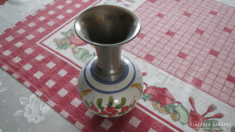Ceramic vase with pewter neck