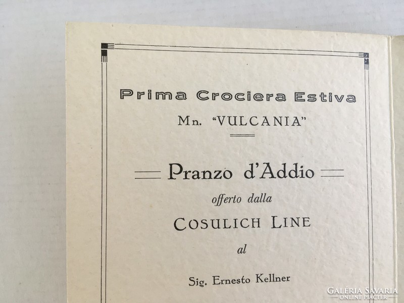 Cosulich Line hajótársaság, Vulcania óceánjáró, tengerjáró étlap és koncertlap - 1934.