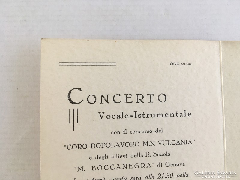 Cosulich Line hajótársaság, Vulcania óceánjáró, tengerjáró étlap és koncertlap - 1934.