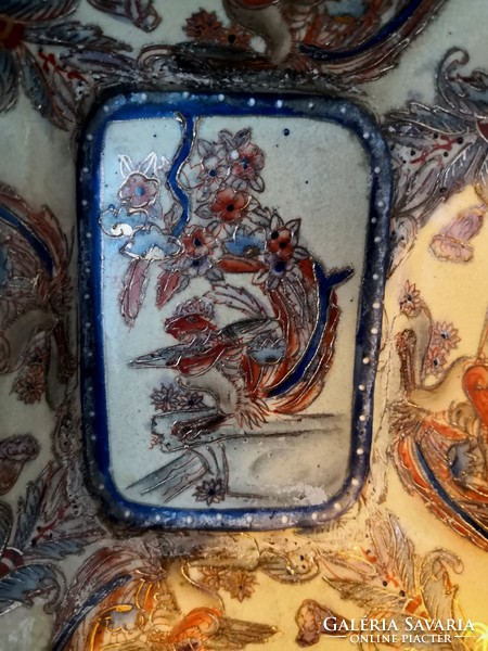 DT/273. Antik kézzel festett, Satsuma porcelán kínáló