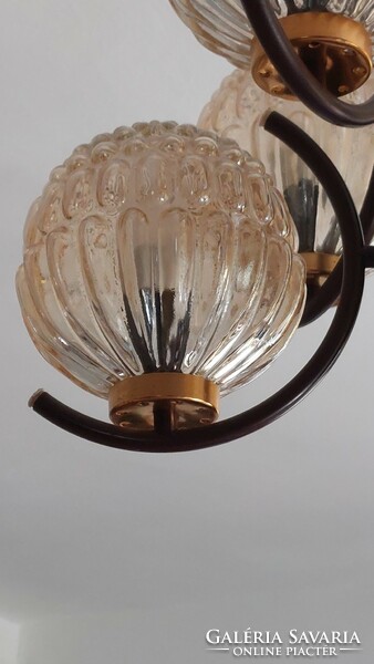 Retro, vintage hibátlan állapotú 6 ágú üveg burás csillár, mennyezeti lámpa, mid century, space age