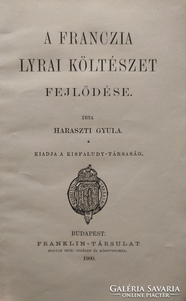 Haraszti Gyula: A franczia lyrai költészet fejlődése 2500 Ft