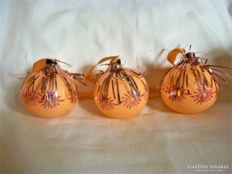 Old glass Christmas tree decorations! - 3 spheres - decorated with tinsel!