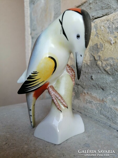 Kőbányai porcelain (drasche) wood handle / variegated woodpecker nipp