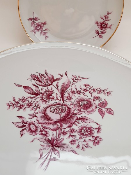 Hollóházi porcelán süteményes készlet, 5 kistányérral