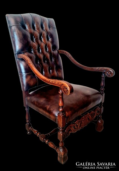 A718 Antik chesterfield stílusú bőr fotel,trónszék