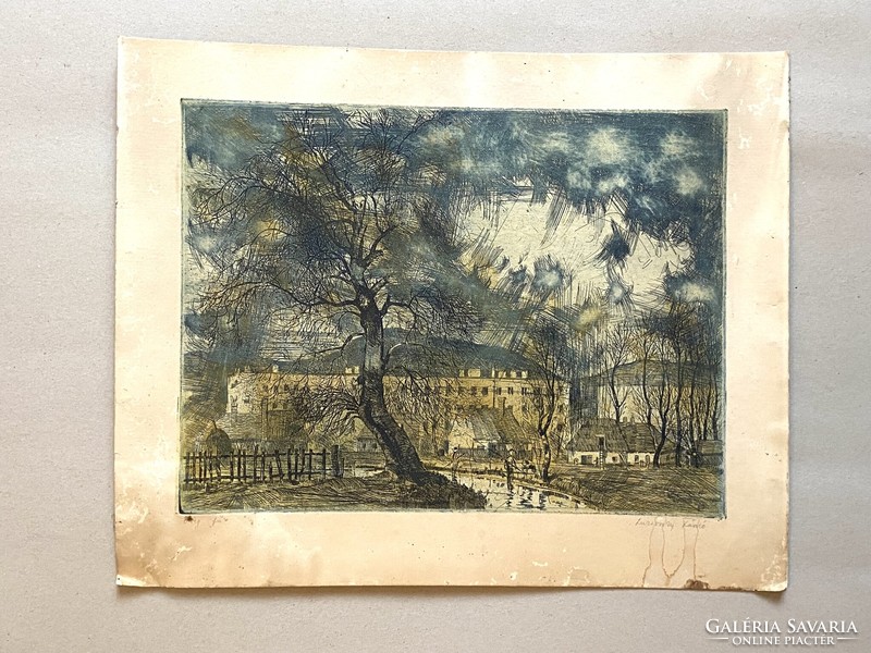 László Lukovszky (1922-1981) old trees marked copper etching, perhaps kazincbarcika