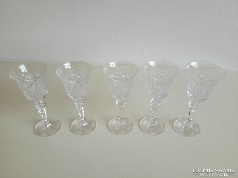 Retro bohemian crystal liqueur glass mid century 5 Czechoslovak stemmed glasses
