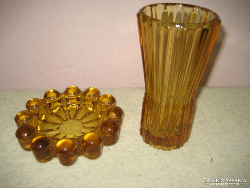 Czech sklo union rosice glass ashtray and vase