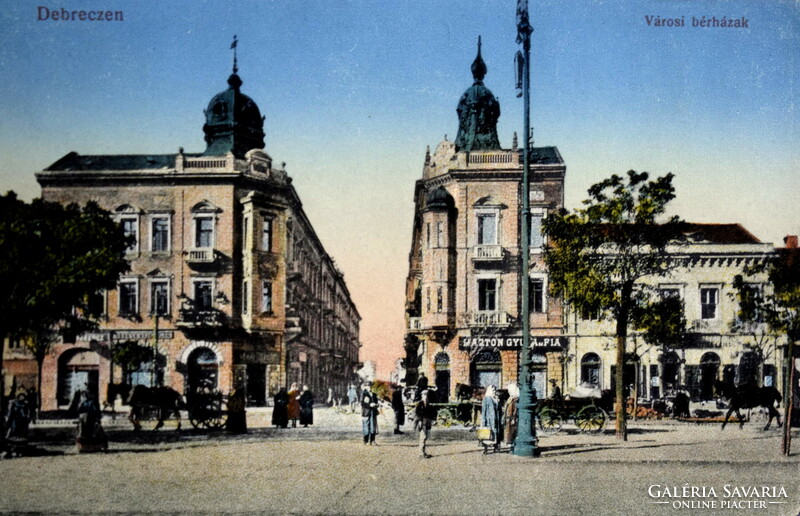 Debrecen. City tenements - colored litho postcard 1916