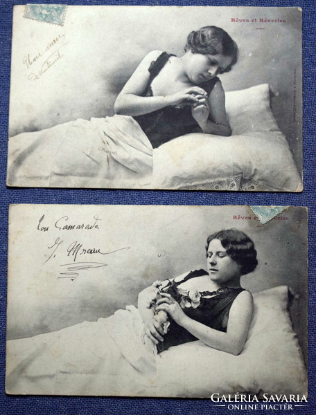 2 db Antik  fotó képeslap - fekvő  hölgy